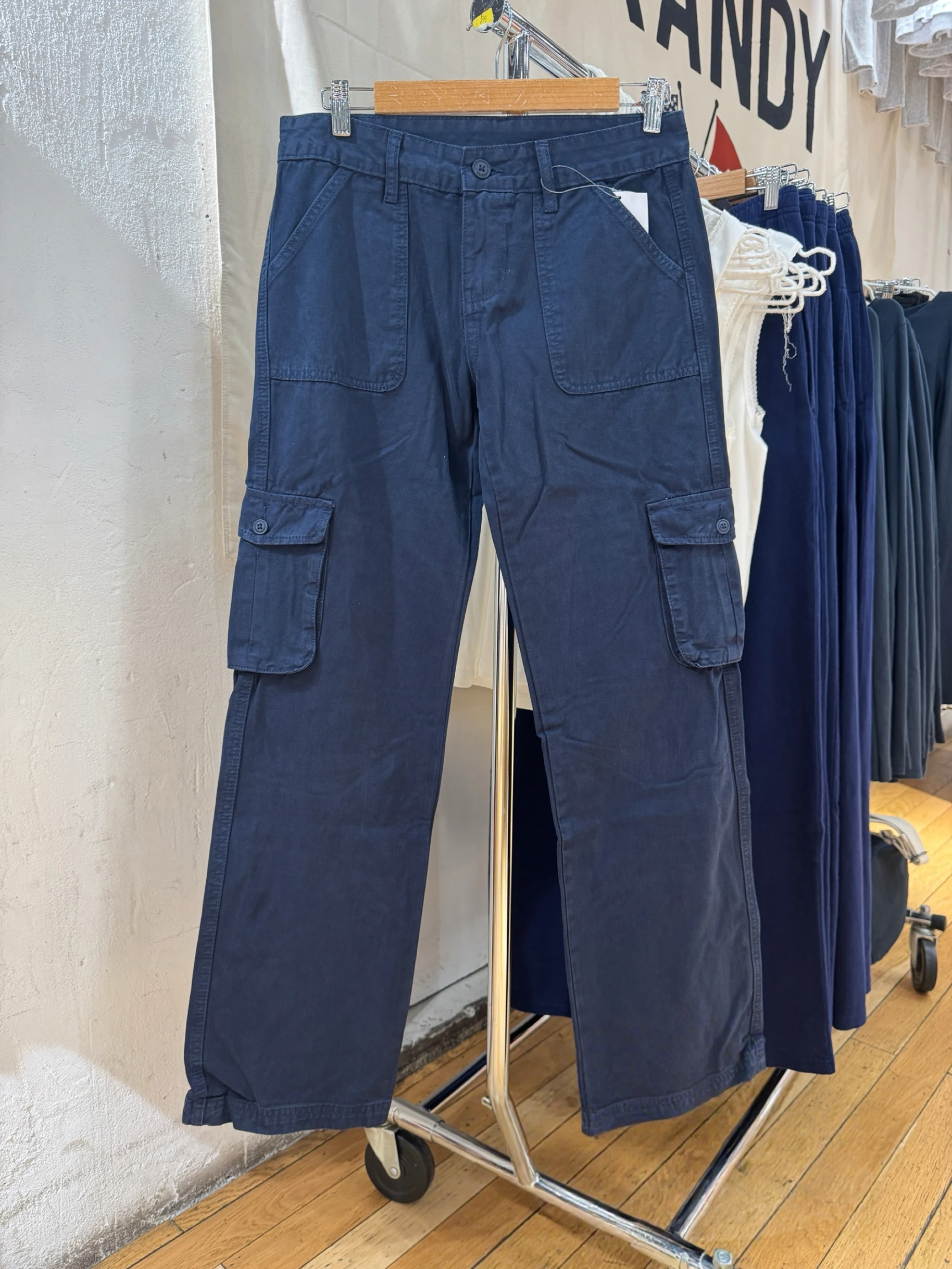 

American Vintage Navy Pocket Cargo Pants Women Summer Low Waist Slim Straight Pant Streetwear Fashion Simple Casual Trouser New