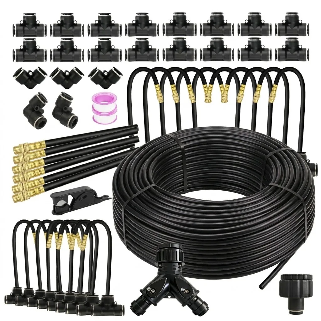 Garden 5-30M 8mm PE Hose 20cm 360 Degree Bending Brass Nozzle Spray Kit For Plants Mist Watering Atomized Automatic Irrigation
