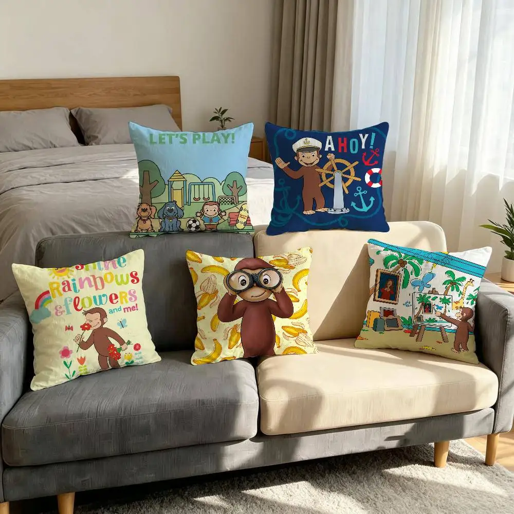 Vintage Childlike Curious cushion cover George soft Pillow Case for Sofa Living Room cool Home office Decor Protective Covers