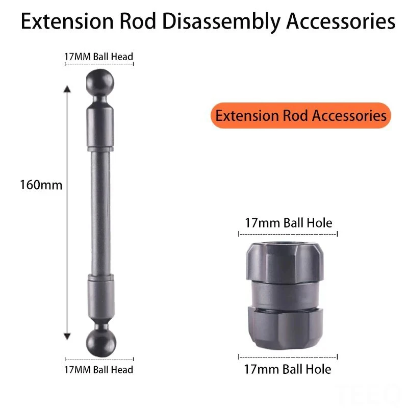 Suporte de Celular para Carro com Haste de Extensão de 17mm e Cabeça Esférica Dupla, Acessório Ajustável com Design Flexível para Painel de Veículos