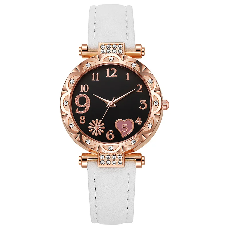 2/1 Uds. Relojes de mujer con esfera de corazón a la moda, reloj de cuarzo con banda de cuero de lujo, conjunto de pulsera con diamantes de imitación, reloj femenino
