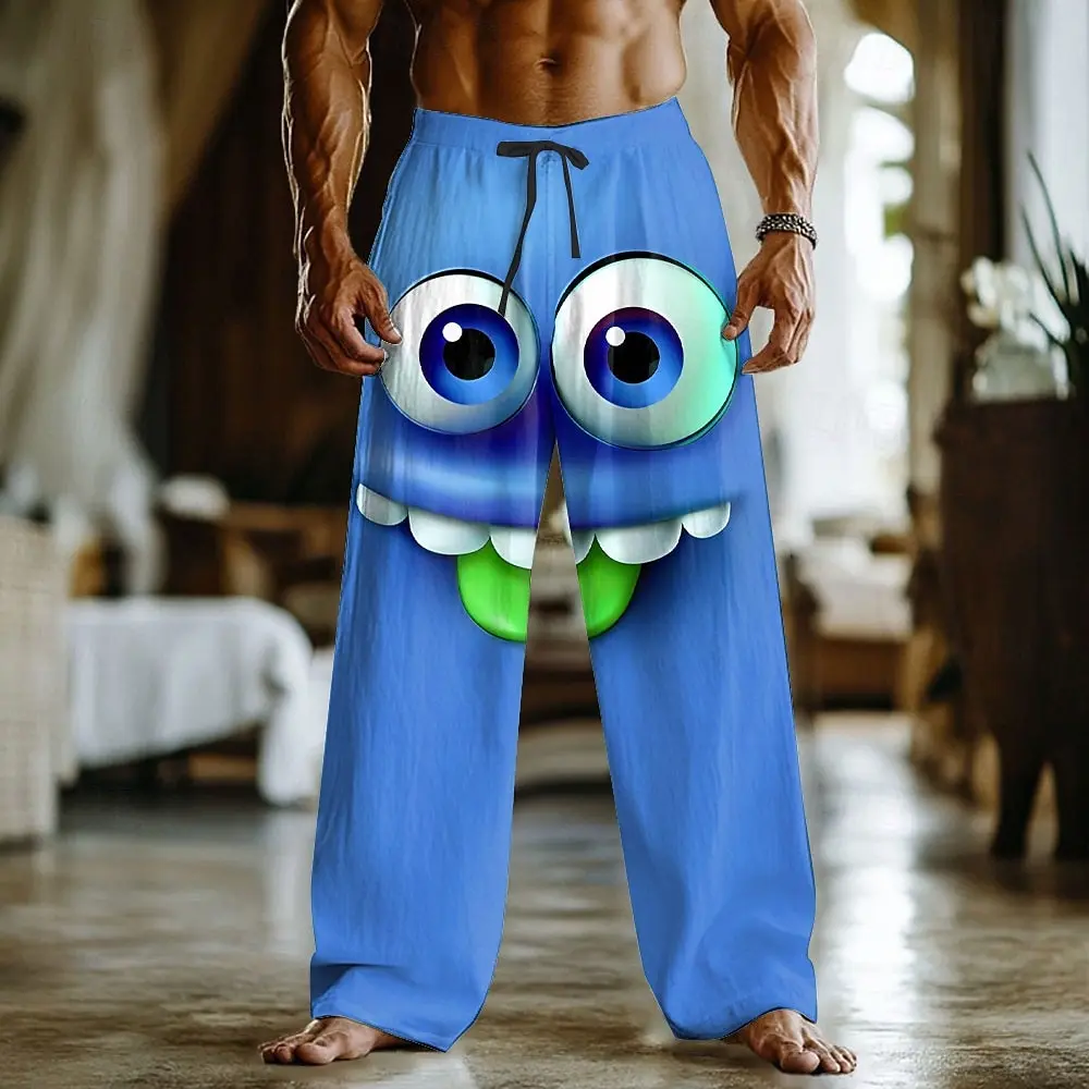 Herren 3D Cartoon-Expressions-Hose, Baggy Pants, Freizeithose, mittelhoher Bund, lustiger Stil, elastischer Kordelzug, Herbst/Frühling – Detail 14