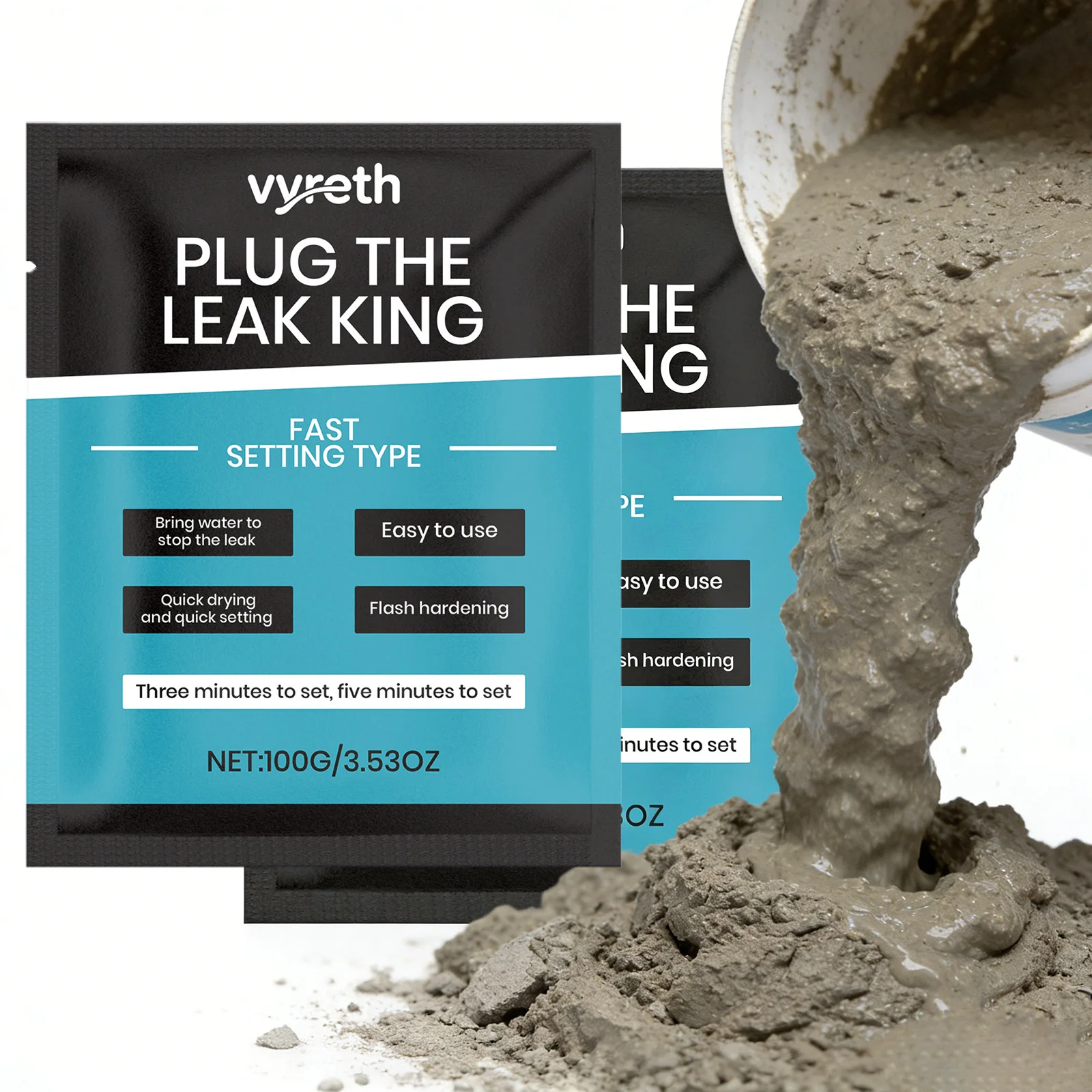 Fast-Drying Waterproof Cement Mortar Quick Emergency Leak Repair Rapid Hardening Concrete Patch for Pipe Wall Fix Repair Mortar