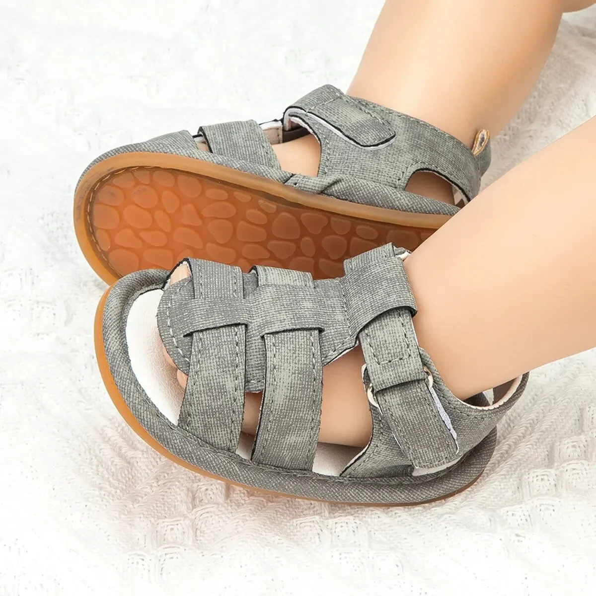 Meckior Baby Jongens Sandalen Peuter Grey Flats Antislip Rubberen Zool Baby Strand Sandalen Wieg Eerste Wandelaar Zomer Babyschoenen