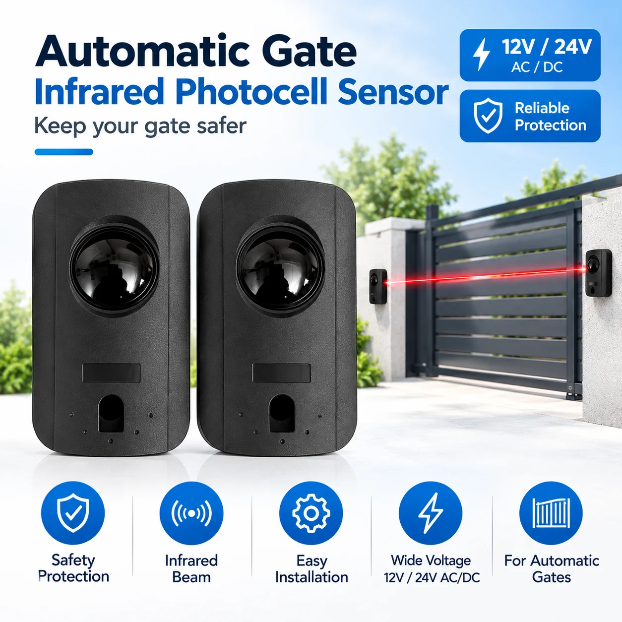 12V 24V AC DC Automatic Gate Safety Infrared Detector Garage Gate Door Safety Infrared Photocell Photoelectric Beam Sensor