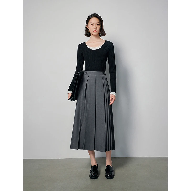 TOYOUTH Women Pleated Long Skirt 2024 Spring New Ankle-Length A Line High Waist Tailored skirt