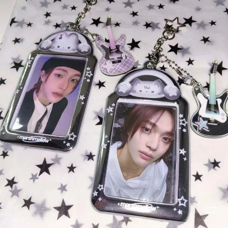 

Idol Photo Card Cover Holder Cartoon Cat Rabbit Photo Card Holder With Bass Pendant Card Protective Cover Photo Card Display