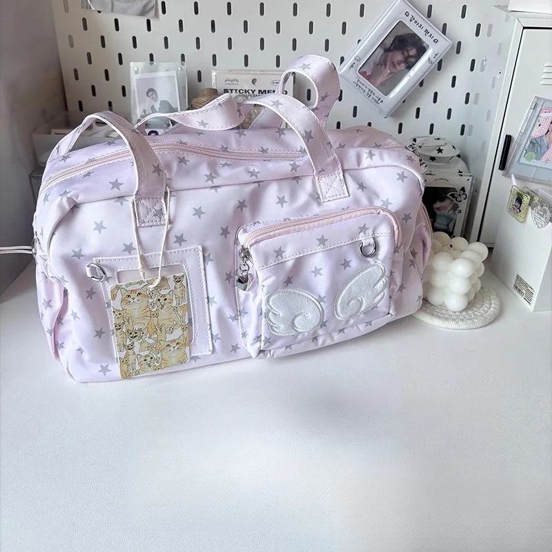 

Прозрачная сумка через плечо со звездным принтом, концертная сумка для девочек, сумка для куклы, значок для карточек, сумка через плечо с дизайном крыла ангела, сумка через плечо на молнии