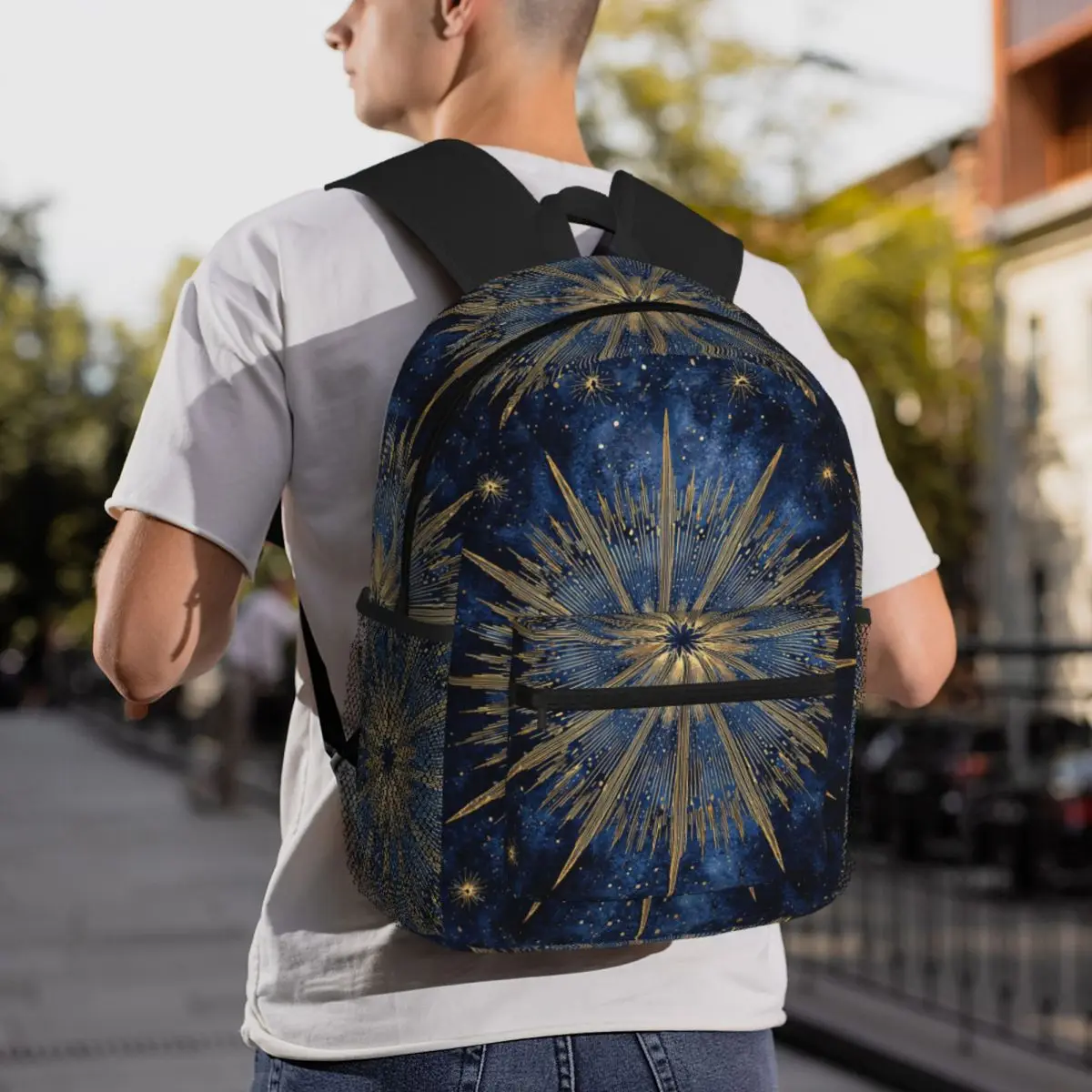 Starry Night Sky With Glowing Golden Star And Constellation Design Daypack Large Capacity Kids BookBag School Bag Shoulder Bags