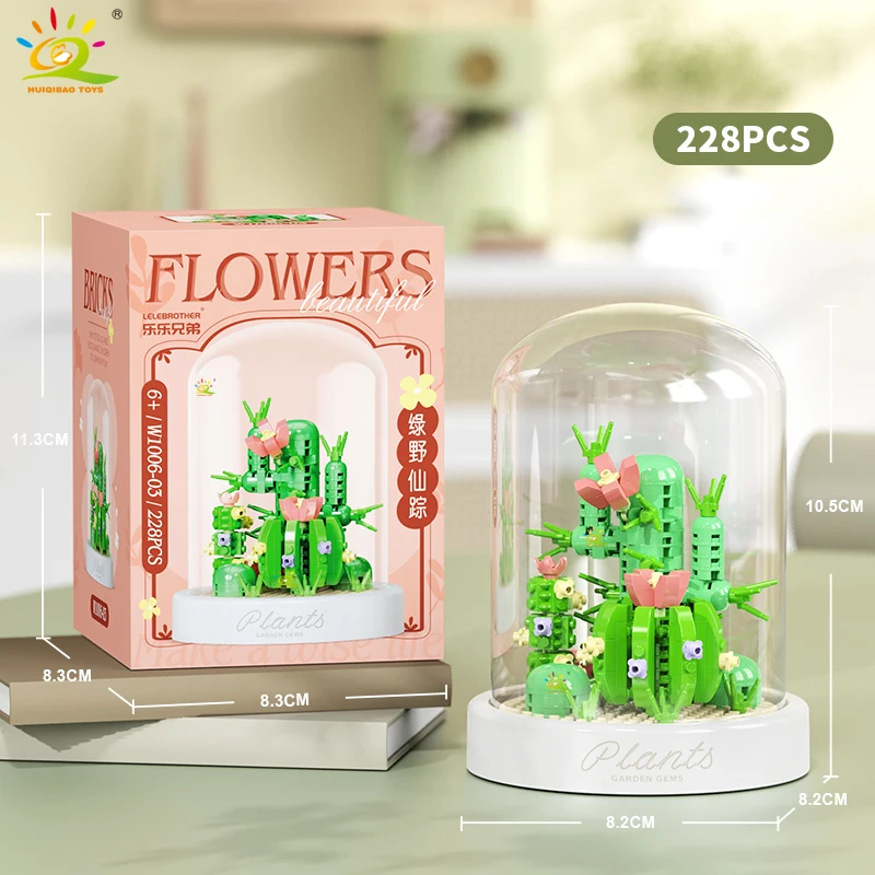 HUIQIBAO MOC Bloemendisplay Box Micro Bouwsteen MOC Mini Bloem Mini Diamant Model Baksteen Speelgoed voor Kinderen Bureau Decoratie