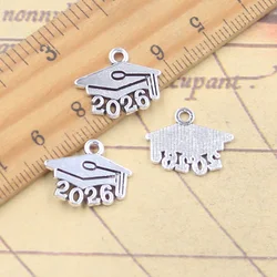 20pcs Charms 2026 2025 2024 Graduation Cap Diploma 14x17mm Tibetan Silver Color Pendant Antique Making DIY Handmade Jewelr