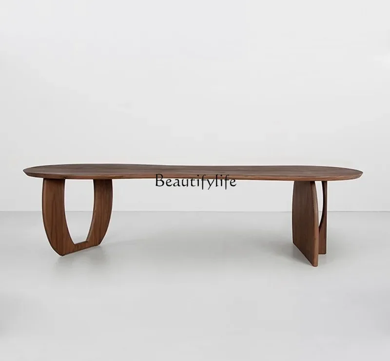 Nordic wabi-sabi black walnut dining table special-shaped irregular oval dining table