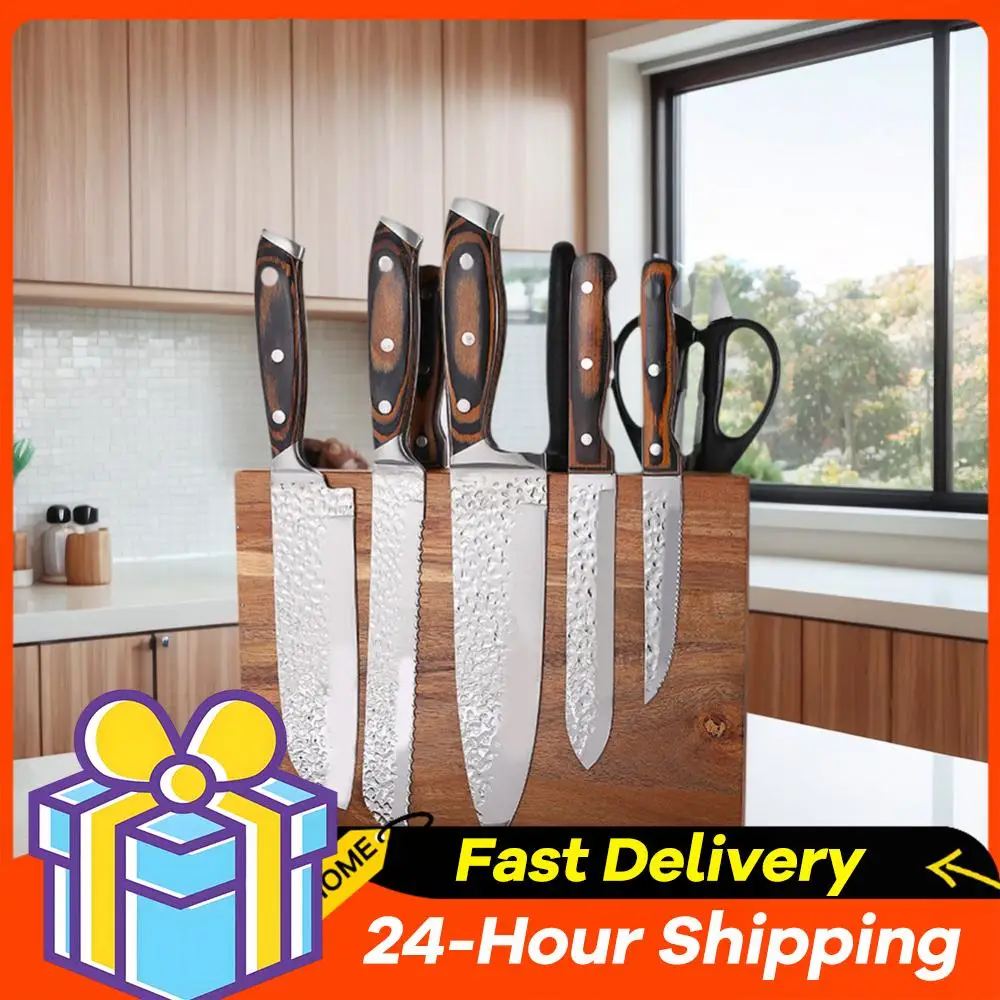 

Magnetic Knife Block Double-Sided Wooden Knife Holder Universal Knife Stand for Kitchen Counter Multifunctional Storage