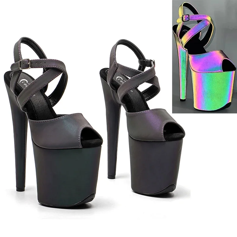 Leecabe 20cm/8inches Trendy fashion Night light Holographic Reflective Platform High Heel sandals stripper heel Pole Dance shoes