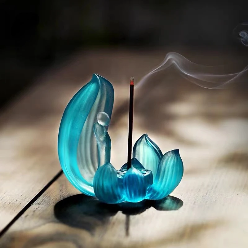 

Lotus Incense Burner Tea Zen Furnishings Decorated with Antique Glass Table Sandalwood Incense Incense Furnace Line Incense