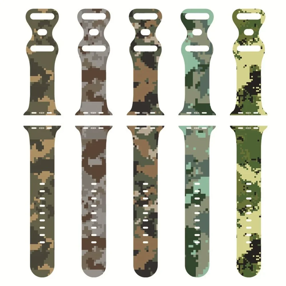 New Camouflage Silicone Watch Band for Apple Watch Strap 44mm 42mm 40mm 38mm Bracelet Print Strap for IWatch SE 7 6 5 4 3 2 1