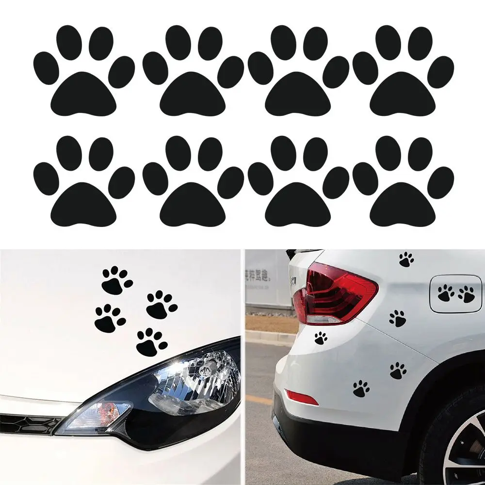 4Pcs Cute Dog Paw Print Vinyl Sticker Funny Animal Footprint Decal For Car Motorcycle Scooter Window Auto Decor