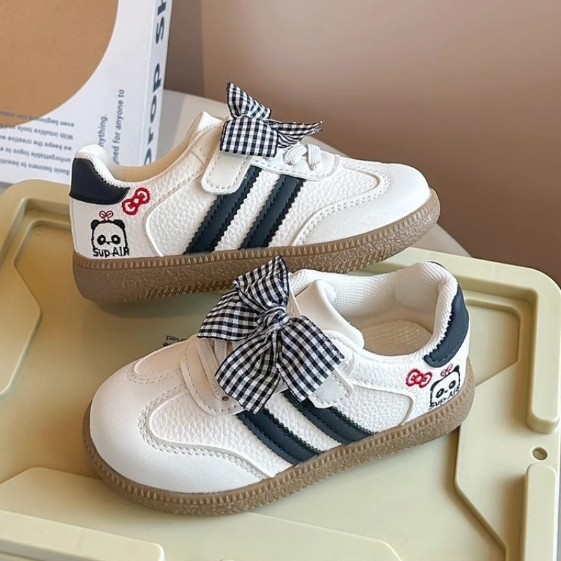 Super Cute Toddler Girls Sneakers Plaid Bow White Stripe Non-Slip kids Shoes Casual Kids Footwear for Spring Summer