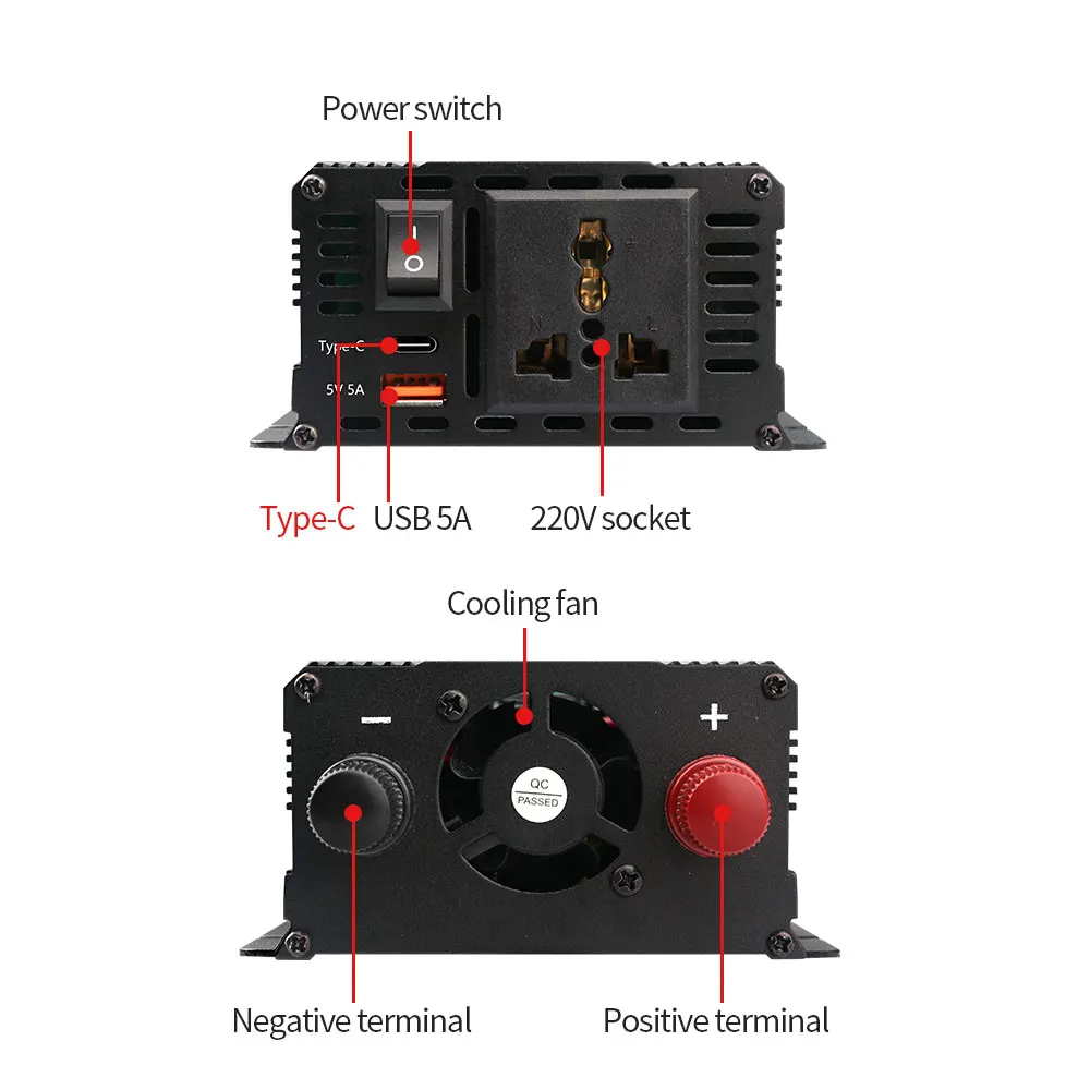 3kw 12v 24v to 110v 220v Car Inverter Solar Home Power Converter Digital Display USB Charging AC Universal US EU Socket Plug