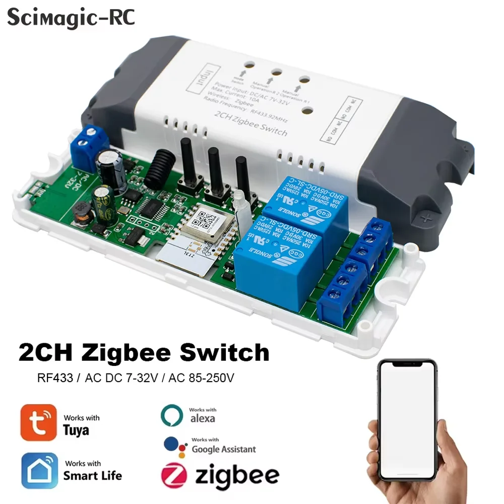 Zigbee Tuya Smart Garage Door Opener Switch Dry Contact 2CH Relay Board RF Module RF433 Relay 12V 24V 230V Receiver Alexa