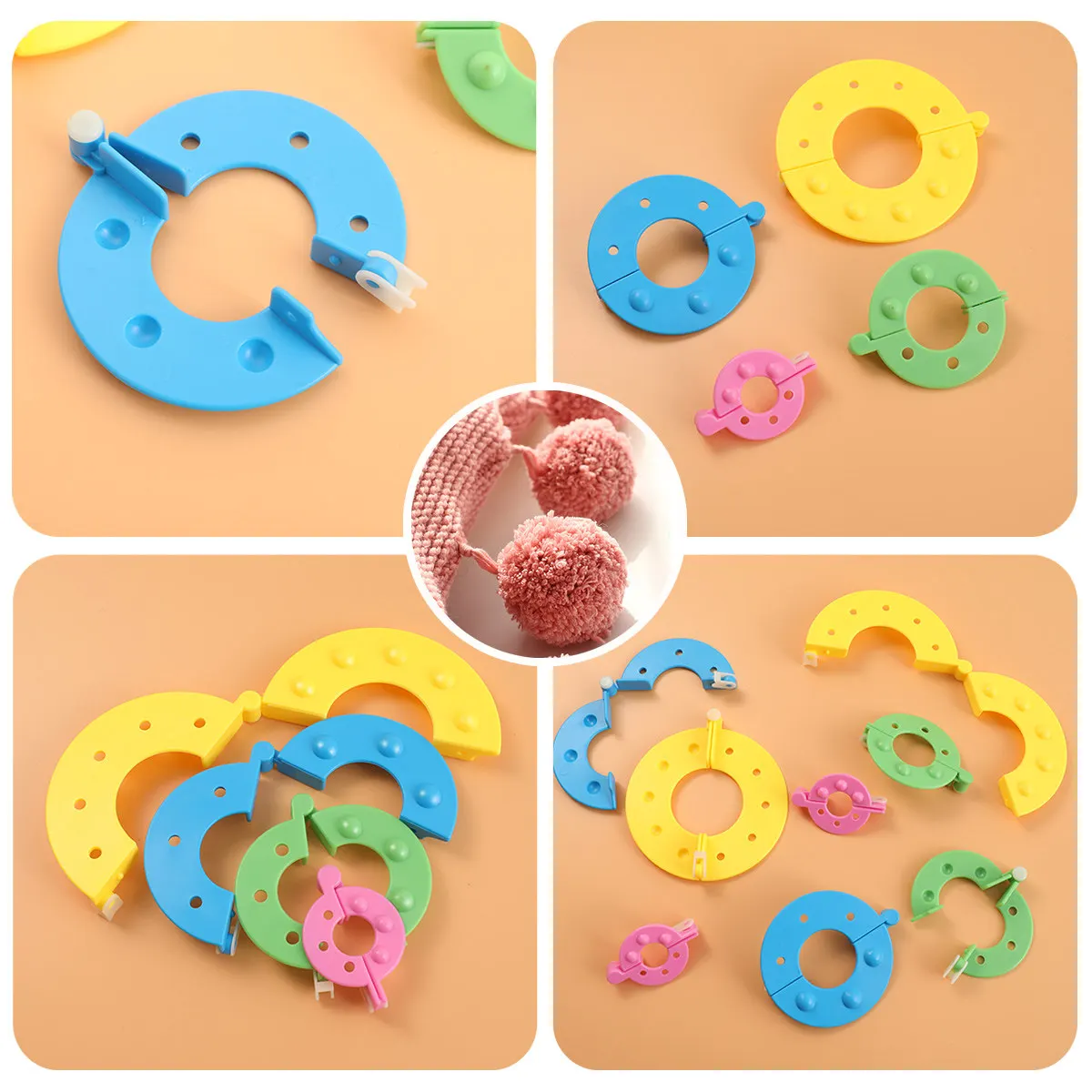 8Pcs 4 Sizes Pom Pom Maker Fluff Ball Set Easy Use DIY Craft Kit for Adults Children Yarn String Scissors Included