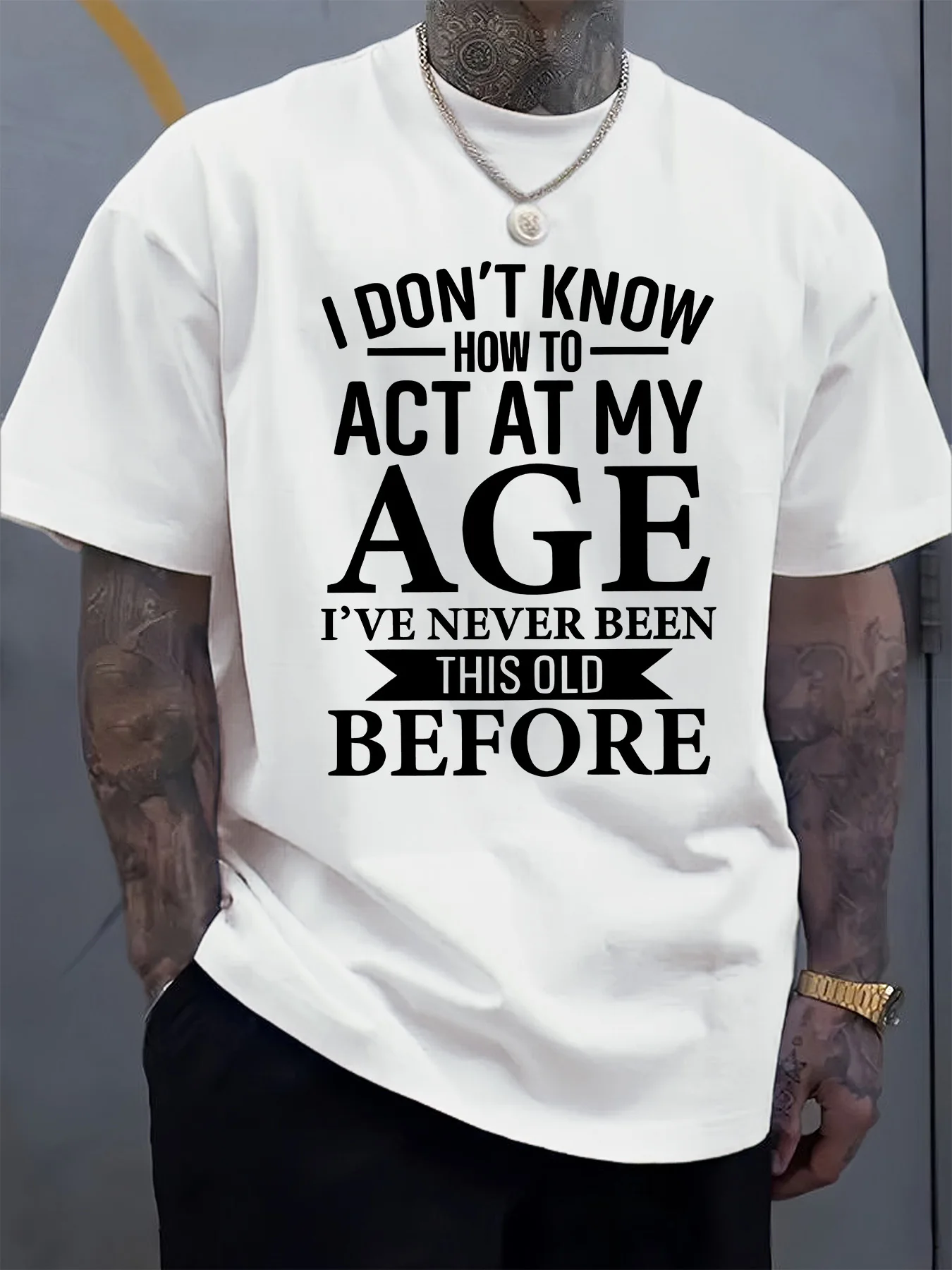 تي شيرت رجالي فكاهي "لا أعرف كيفية العمل لعصري" بنمط تي شيرت، قميص صيفي مناسب بشكل منتظم #1