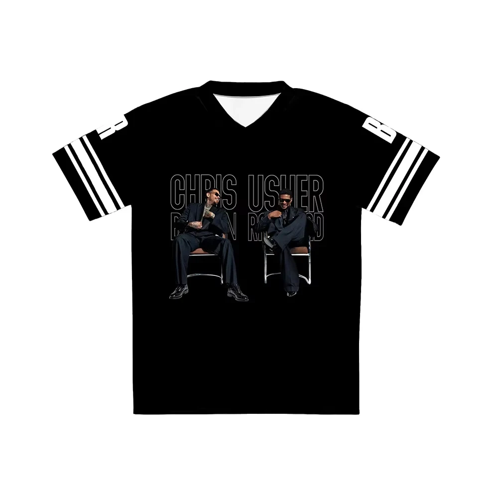 Ushere Chris Brown The R&B Tour Football Tee Jersey Short Sleeve V-neck Summer Male Tshirt Design Graphic Print Merch Unisex Top