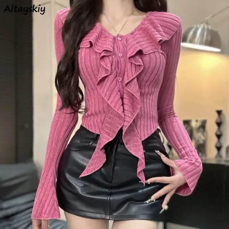 

Cardigans Women Sexy Skinny V-neck Asymmetrical Design Solid Spring Autumn High Street Hot Girls All-match Long Sleeve 4 Colors