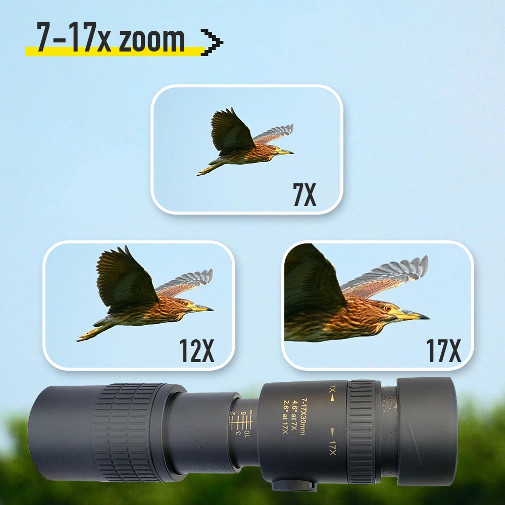 TONTUBE 7-17x30 High Magnification Zoom Monocular Telescope for Smartphone with Phone Clip for Hunting Bird Watching Astronomy