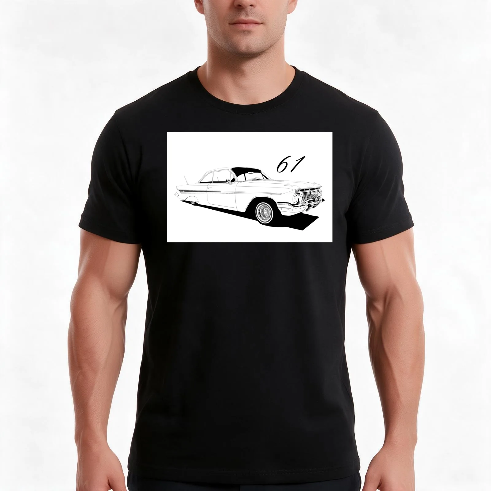 61 Impala Lowrider T-Shirt, Summer Casual Cotton Tee, Oversized Streetwear Tops, Vintage Graphic Print, Loose Fit Short Sleeve
