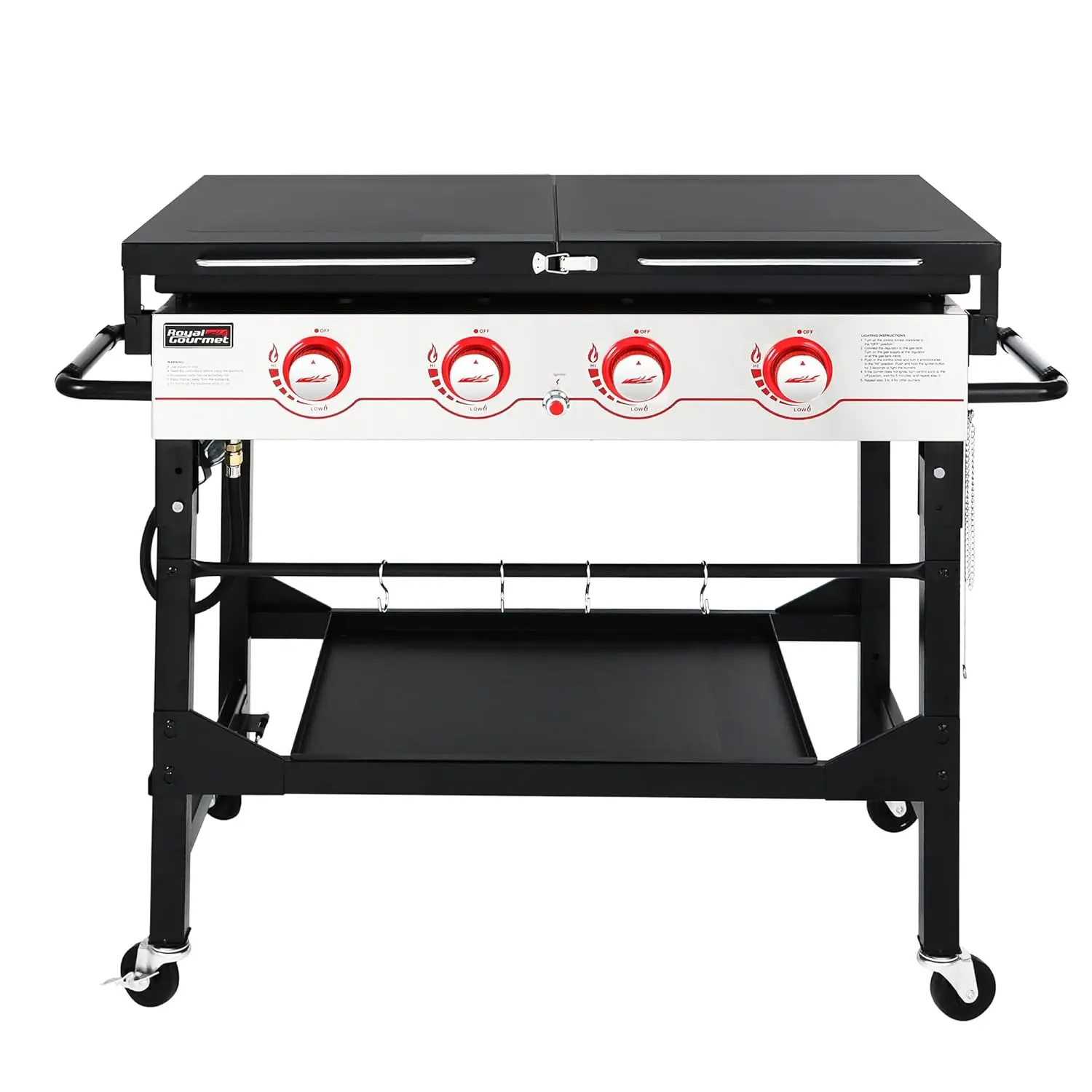 

Газовая гриль-плита на 4 конфорки, 36 дюймов, с крышкой, складными боковыми полками и ножками, на заказ