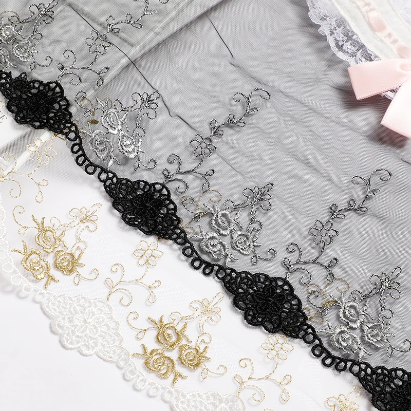 17CM Width 10Yards new arrival gold  Silver  Lolita Embroidered  Mesh Lace Trims  Lace Fabric DIY Sewing accessories WSL01