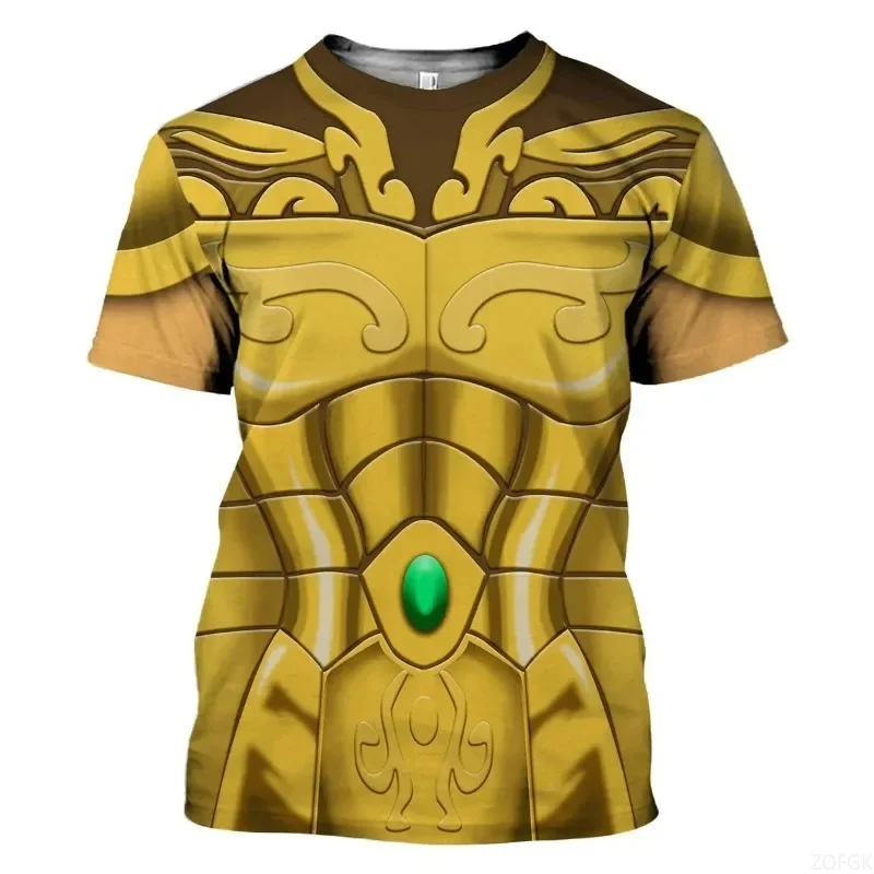 

Japanese Anime Saint Seiya 3D Printed Round Neck Casual Loose Fitting Men's and Women's Fashionable Short Sleeves