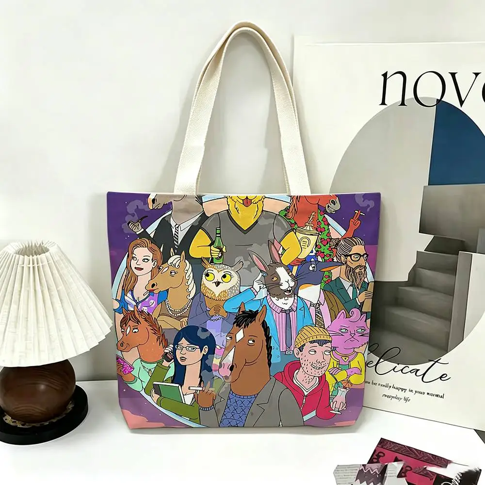 B-BoJack H-Horseman Printed Canvas Tote Bag Shoulder Bag Commuter Mommy Shopping Bag