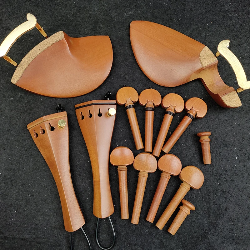 1 Set Violin Parts Pegs,Tail piece Gut Chin rest With Clamp Finetuner 4/4 Violin Accessories Jujube Wood