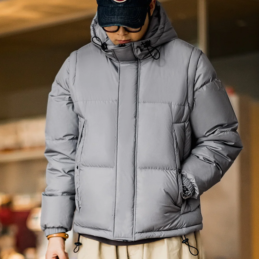 Maden Men’s Detachable Sleeve Down Jacket Winter Hooded Puffer Coat 90% Duck Down Short Boxy Urban Outdoor Vest