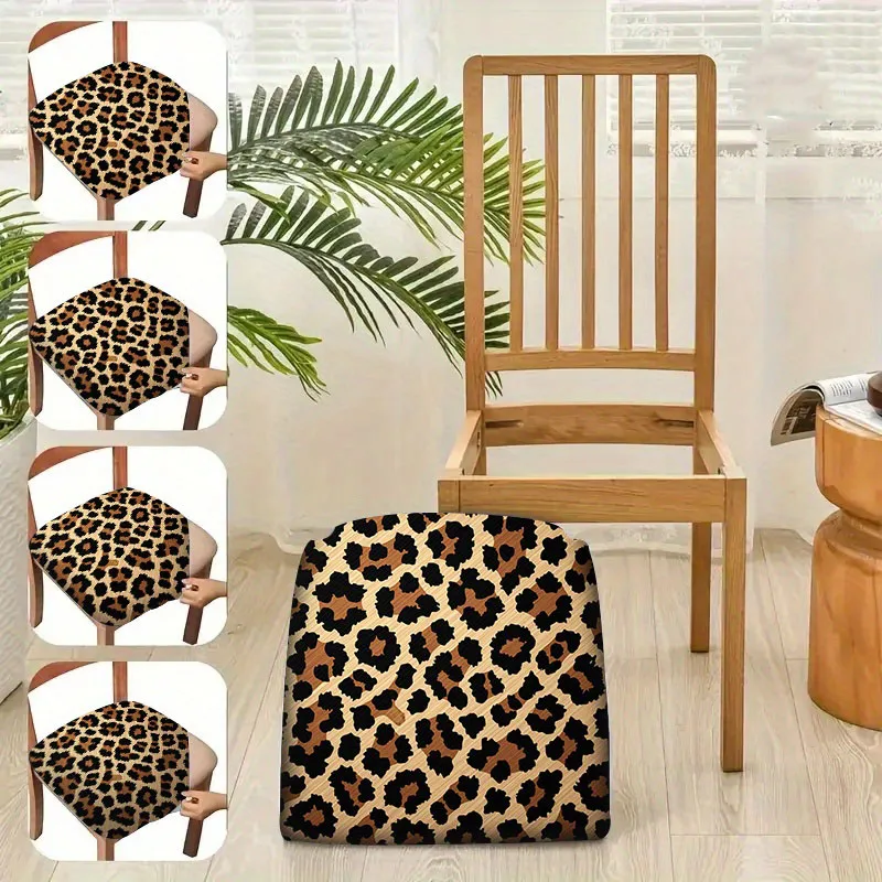 2/4/6pcs Chair Seat Slipcover,Leopard Print Elastic Chair Cover for Dining Room