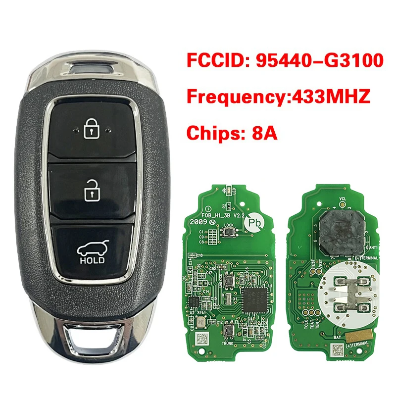 CN020213 Original PCB 3 botones sin llave Go remoto Fob 8A Chip 433Mhz FCC 95440-G3100 SYEC3F0B1608 para Hyundai I30 2018-2019