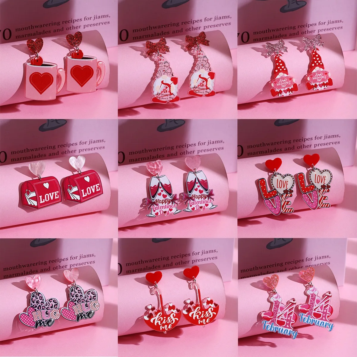 2025 Valentine's Day Sweet Fashion Style Acrylic Earrings Versatile Envelope Heart Letter Design Pink Red Color Drop Earring