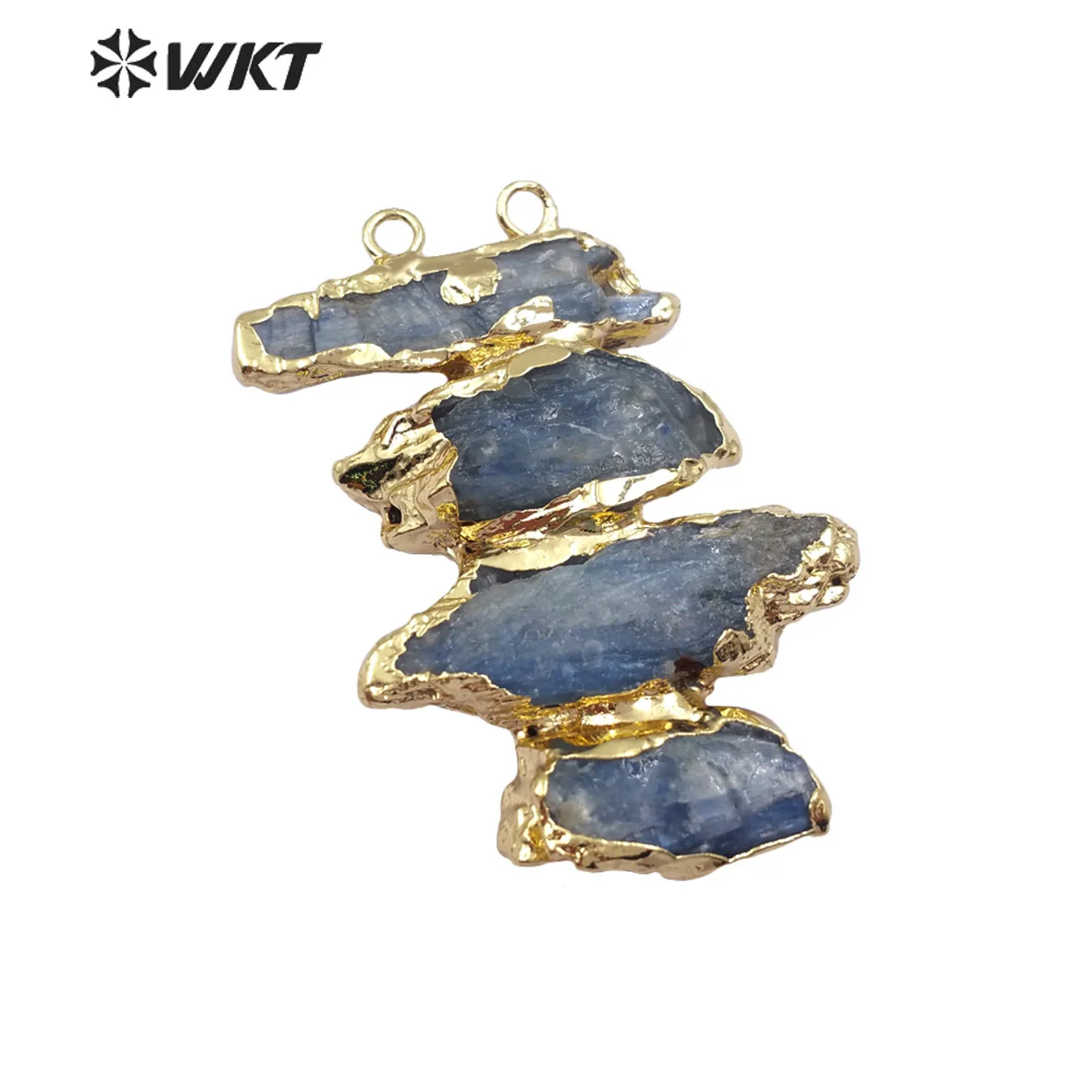 WT-P1370 Wholesale Custom Natural Rough Blue Kyanite Stone Pendants With Charms With Gold Trim Fashion Jewelry Making