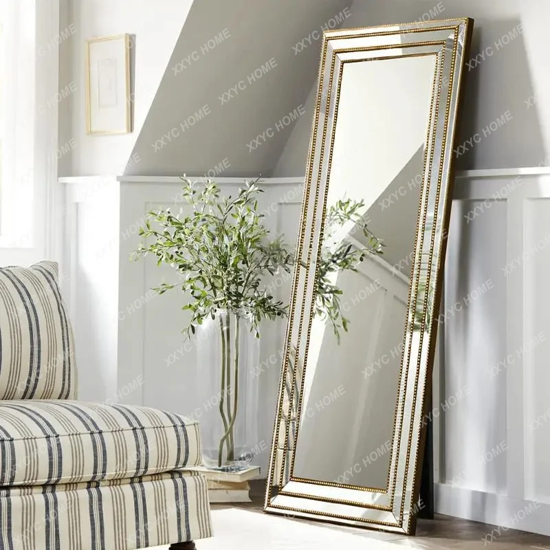 JJAmerican Full-length Mirror Neoclassical Dressing Mirror Retro Floor-standing Clothing Store Bedroom Home Fitting Mirror