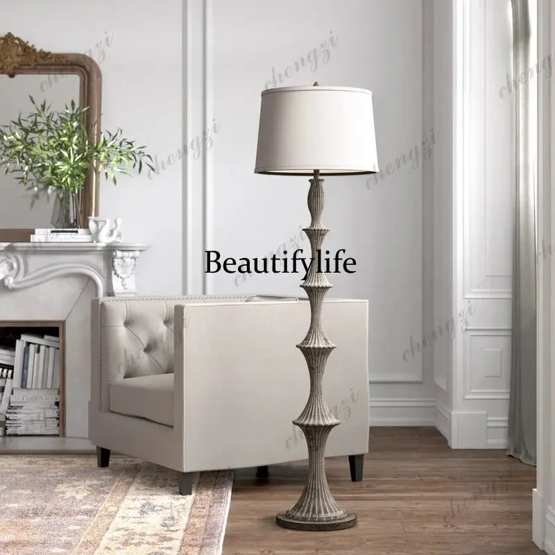 French retro solid wood pure hand-carved bed and breakfast hotel living room dining room, bedroom bedside floor lamp