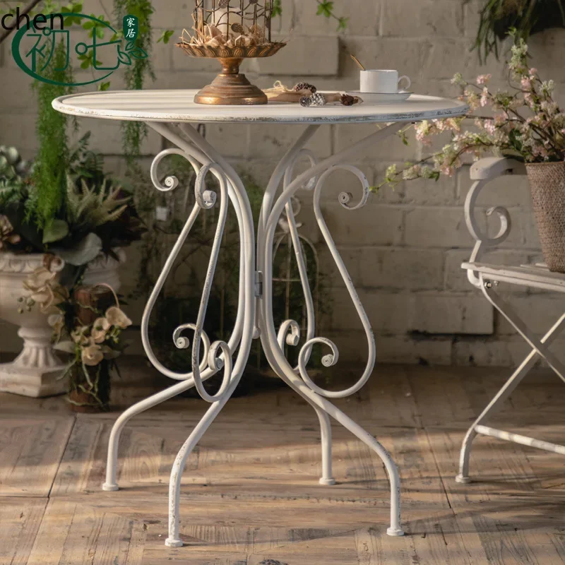 

b11-7.2 Retro Simple Light Luxury High Sense Iron Art Outdoor Tea Table Garden Discussion Coffee Table