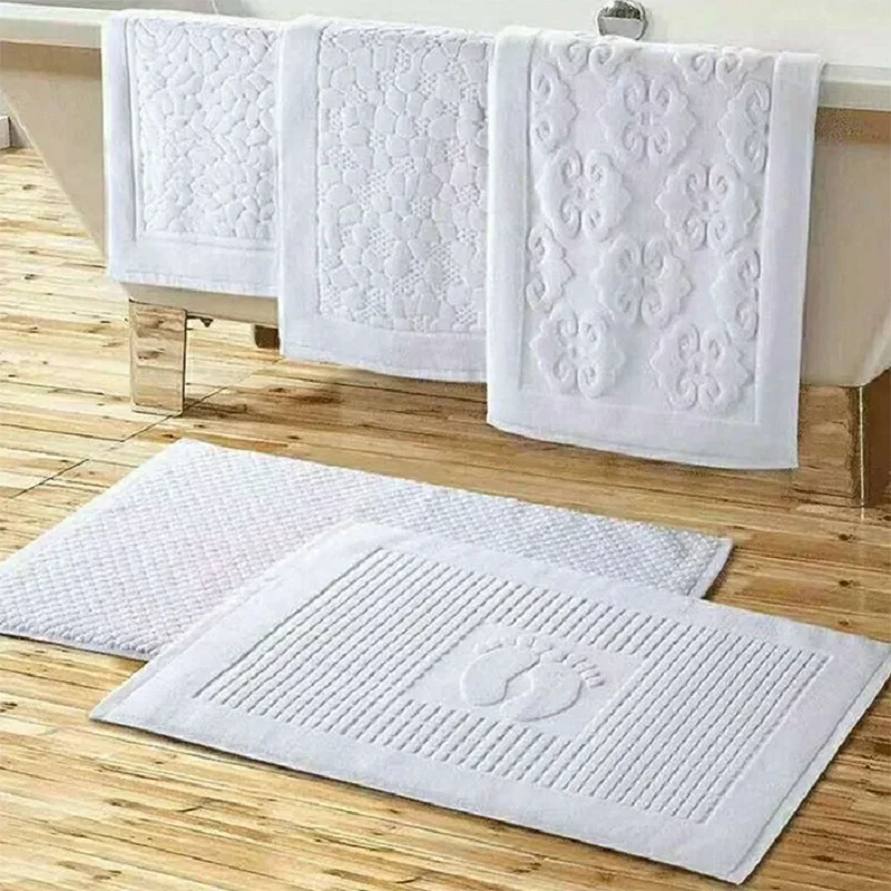 Solid White Cotton Home Hotel Floor Towel Ant-slip Spa Beauty Bath Mat for Bathroom Bathtub Pad Soft Absorbent Floor Mat 80x50cm