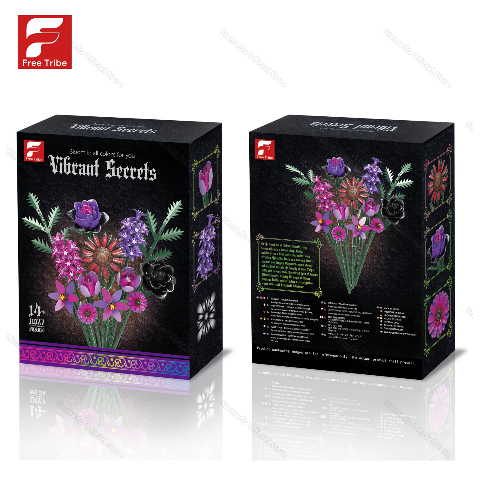 

614PCS Vibrant Secrects Building Block Gothic Bouquet Black Rose Artificial Flower Botanical Home Decor Assemble Puzzle Toy Gift