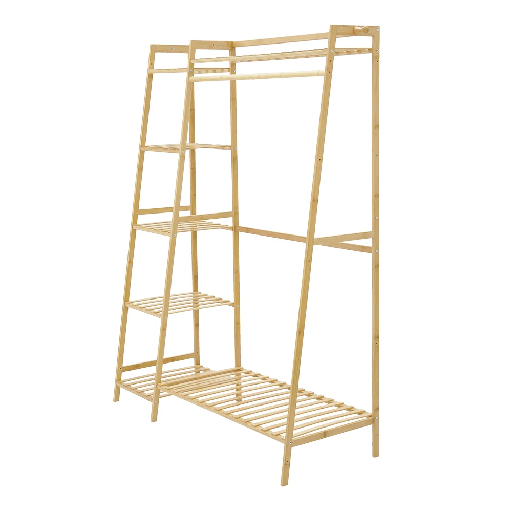 Voltsify Bamboo Bedroom Garment Clothes Rack Brown 110cm &130cm