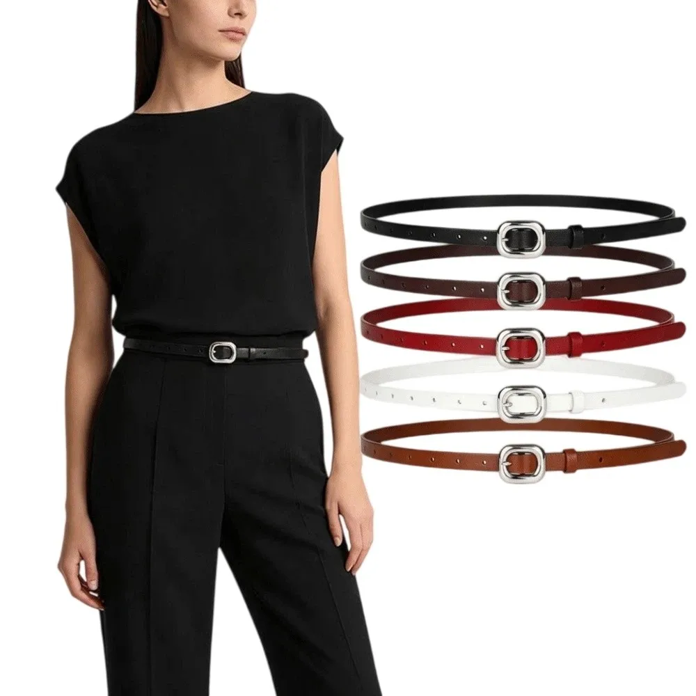 Trendy Adjustable Women's Thin Leather Belt Sturdy Simple Waist Belt Comfortable Casual Belt Waist Accessory