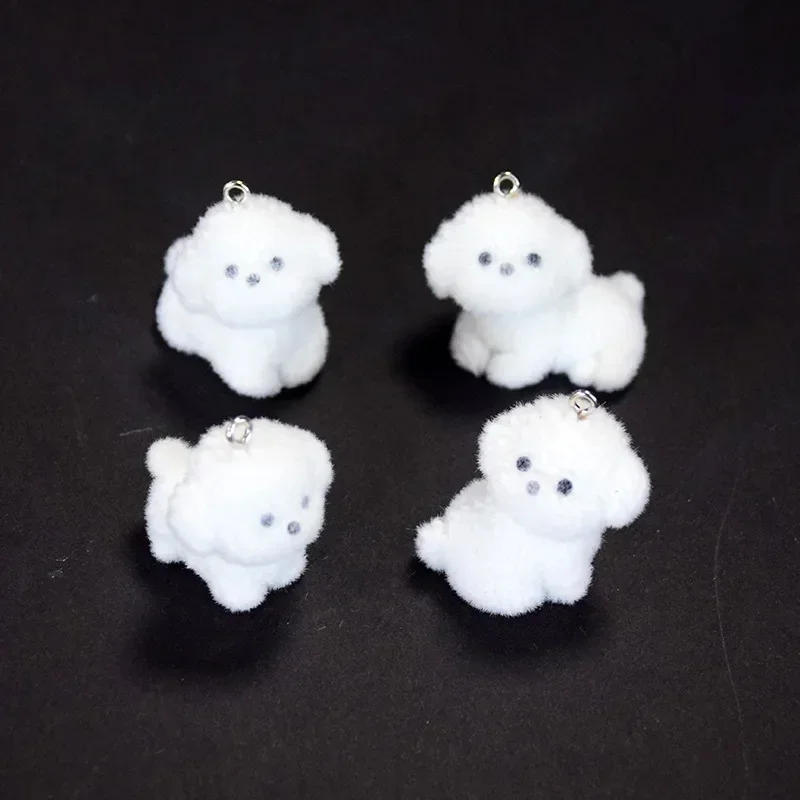 

20Pcs 3D Cute Flocked Dog Doll Charms Cartoon Animal Resin Plush Pendant For Phone Keychain Necklace Earring Diy Jewelry Make