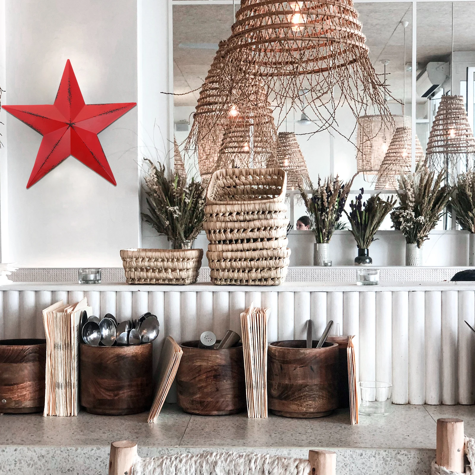 

Size Pentagram Wall Art Decoration Iron Star Hanging Ornament Classic Garden Shop Hotel Bar Decor