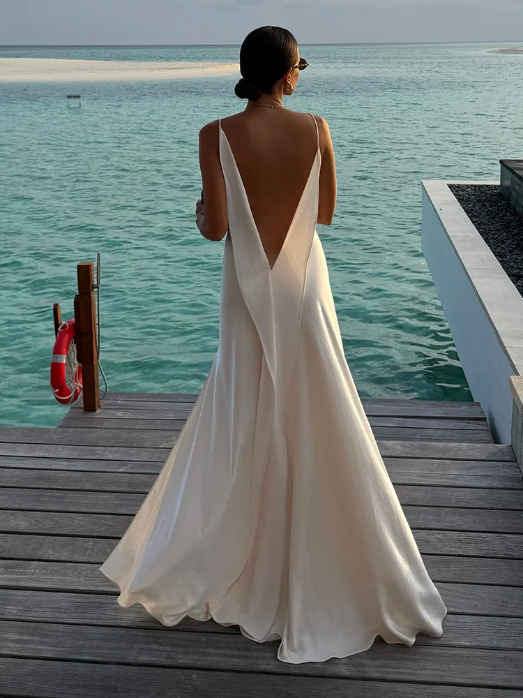 Tief Ausgeschnittenes Seitlich Geschlitztes Langes Kleid Damen Sexy Ärmelloses Rückenfreies Plissiertes Party-Abendkleid Charmantes Damenkleid Vestidos Longo – Detail 19